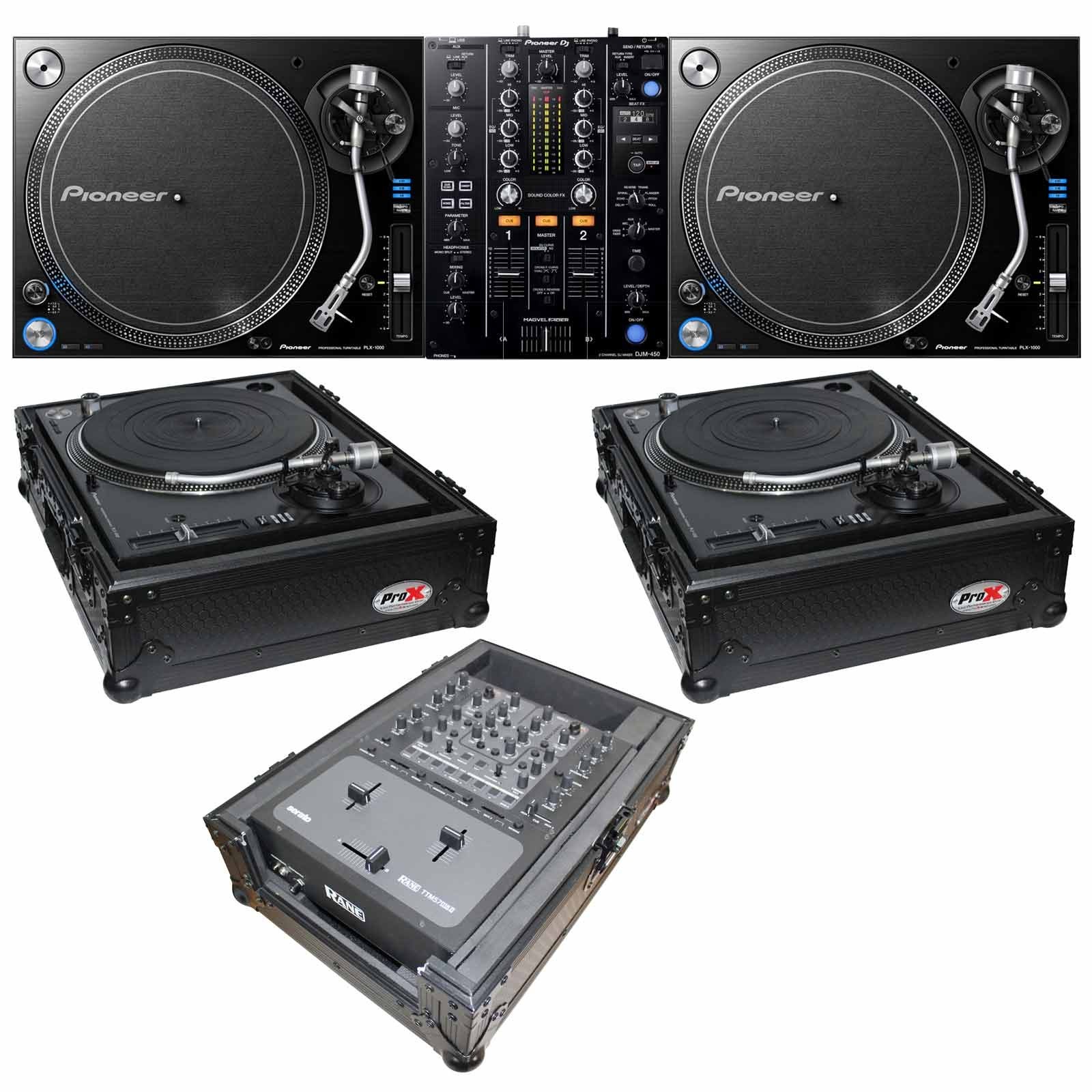 DJ Equipment (2) Pioneer PLX1000 Direct Drive Turntables with DJM450