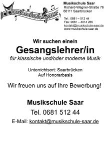 Gesangslehrer/in gesucht - Musikschule Saar