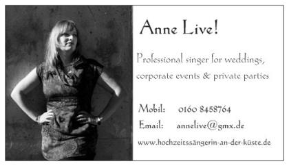 Anne Live! Ihre Hochzeitssängerin an der Küste