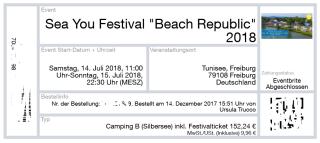 SEA YOU FESTIVAL TICKET CAMPING B ZU VERKAUFEN